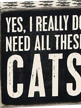 4" X 4" Wooden Box Sign: Yes, I Really Do Need All These Cats